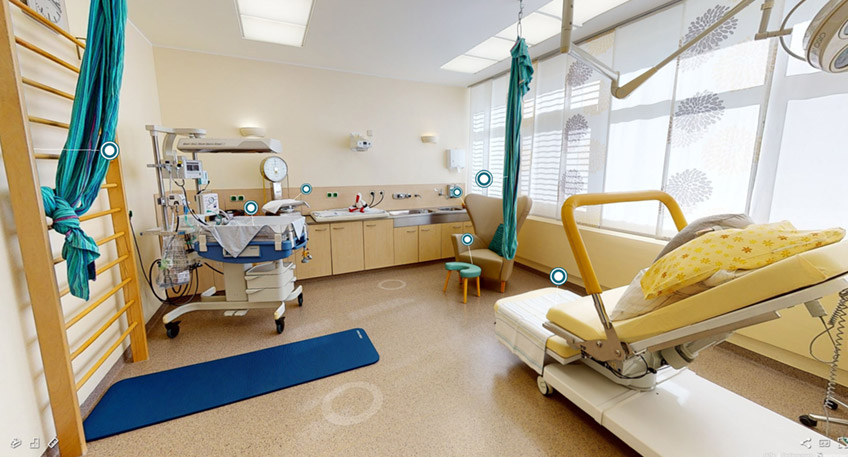 Einblicke in den Krei&szlig;saal am Krankenhaus L&uuml;bbecke bietet der neue 3D-Rundgang. Der Freundeskreis des Krankenhauses L&uuml;bbecke hat die Kosten f&uuml;r den Rundgang durch die Geburtsstation &uuml;bernommen.