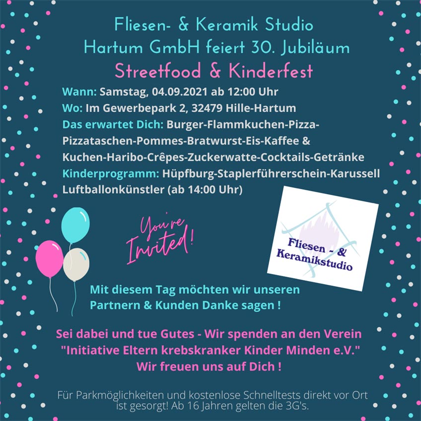 Vor 30 Jahren gegr&uuml;ndet, seit 25 Jahren am Standort im Gewerbepark: "Alleine h&auml;tten wir das nicht geschafft. Deshalb laden wir euch zu unserem Streetfood & Kinderfest am 04.09. ab 12:00 Uhr ein - Ein Fest, um Danke zu sagen!"