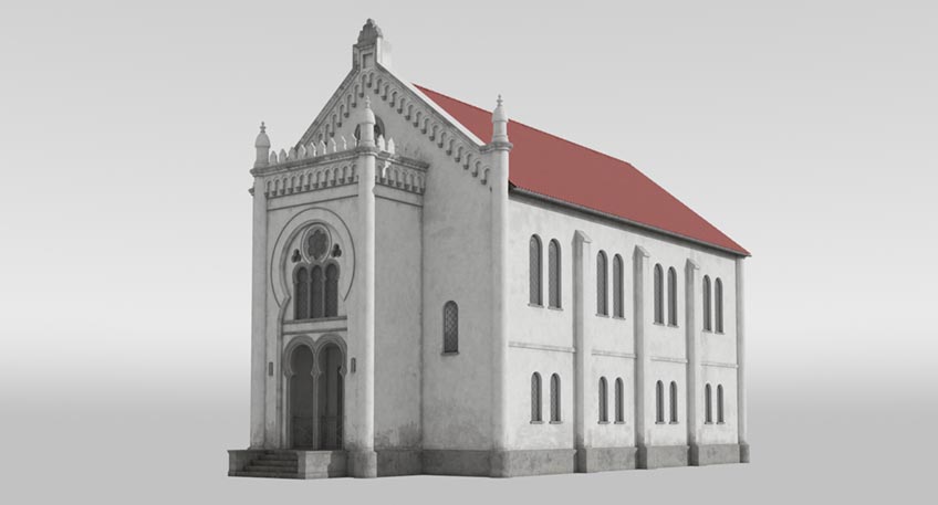Rekonstruierte Seitenansicht der 1865 erbauten Mindener Synagoge, 2021. &copy; Architectura Virtualis GmbH, Kooperationspartner der Technischen Universit&auml;t Darmstadt