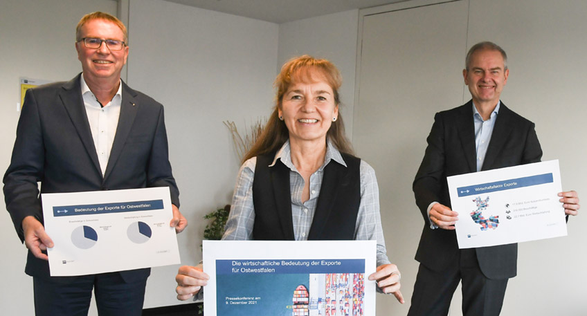 316.000 Arbeitsplätze hängen in Ostwestfalen am Export. Das ist eines der wesentlichsten Ergebnisse einer Untersuchung des Instituts der deutschen Wirtschaft Köln Consult GmbH. Es führte die Studie im Auftrag der Industrie- und Handelskammer Ostwestfalen zu Bielefeld (IHK) durch. Mit 32,2 Prozent entfallen demnach in Ostwestfalen anteilig sogar mehr Beschäftigungsverhältnisse auf den Export als im bundesdeutschen Durchschnitt mit 30,4 Prozent. Darüber hinaus wird mit 22 Milliarden Euro mehr als jeder dritte Euro der Wertschöpfung in Ostwestfalen durch den Export erarbeitet. „Ostwestfalen ist eine äußerst erfolgreiche Exportregion und muss sich nicht hinter anderen Regionen verstecken“, konstatierte IHK-Präsident Wolf D. Meier-Scheuven bei der Vorstellung der Studie. „Insbesondere der Mittelstand mit seiner hohen technologischen Innovationskraft und Flexibilität agiert immer erfolgreicher im globalen Geschäft“, ergänzte IHK-Hauptgeschäftsführerin Petra Pigerl-Radtke. Vor allem die indirekten Beschäftigtenzahlen durch die Zulieferbetriebe sind laut der Untersuchung überdurchschnittlich. Besonders der starke Industrie-Dienstleistungsverbund in Ostwestfalen sei für den Erfolg mit verantwortlich. „Allein 81.000 Jobs in Dienstleistungsbranchen hängen an Lieferbeziehungen mit exportierenden Unternehmen“, erläuterte Harald Grefe, stellvertretender IHK-Hauptgeschäftsführer, ein weiteres Ergebnis der Studie. „Die Dienstleistungsbranche ist stark als Vorleistungslieferant tätig.“ Die Studie zeigt deutlich auf, dass die direkten Auslandsumsätze des Verarbeitenden Gewerbes nur eine Seite der Medaille sind. Zu den 17,2 Milliarden Euro Auslandsumsatz der ostwestfälischen Industrieunternehmen mit 20 und mehr Beschäftigten kommen noch indirekte und induzierte Effekte hinzu. In der regionalen Exportquote der Industrie schlage sich das nur unzureichend nieder, sie liege mit 36,5 Prozent rund 11,5 Prozentpunkte unter dem Bundesdurchschnitt. Deutschlandweit gäben beim Industrieexport die Automobil- sowie chemische Industrie den Ton an, die in Ostwestfalen aber nicht so stark vertreten seien. Die hiesige Wirtschaft sei stark geprägt durch mittelständische Familienunternehmen und Hidden Champions in Zulieferbetrieben. „Aber der Export spielt auch für diese Betriebe eine größere Rolle, als die reine Exportquote vermuten lässt“, hob Grefe hervor. „Wir können aus den Ergebnissen der Untersuchung ein gutes Stück Selbstvertrauen ziehen, denn die ostwestfälischen Unternehmen haben in den letzten Jahren und Jahrzehnten große Anstrengungen unternommen, ihre Produkte und Organisation internationalisiert und ihre Chancen auf den internationalen Märkten genutzt“, betonte der IHK-Präsident. Allerdings bekomme die Politik der offenen Märkte, die zu diesem Aufschwung und weltweiten Wohlstandsgewinn beigetragen habe, immer mehr Schwierigkeiten, wie der andauernde Protektionismus sowie Konflikte wie zwischen China und den USA eindringlich aufzeigten. Aktuell zeige sich darüber hinaus durch die Pandemie, wie störanfällig die internationalen Lieferketten sein können. Viele Unternehmen überlegten deswegen, Fertigung oder Zulieferung wieder nach Deutschland oder Europa zurückzuverlegen. Der Welthandel brauche vor allem klare Regeln. „Wir unterstützen dabei ausdrücklich eine Stärkung der WTO“, hob Meier-Scheuven hervor. „Weiterhin werben wir dafür, entschiedener gegen Subventionen und Wettbewerbsverzerrungen vorzugehen und globale Handelsregeln besser auf die Herausforderungen des digitalen Zeitalters anzupassen.“ Auch der Klimawandel könne durch ein koordiniertes Handeln aller relevanten CO2-emittierenden Länder besser bekämpft werden – und zugleich einseitige Wettbewerbsnachteile deutscher oder europäischer Unternehmen verhindern.vvvvvvvvvvv