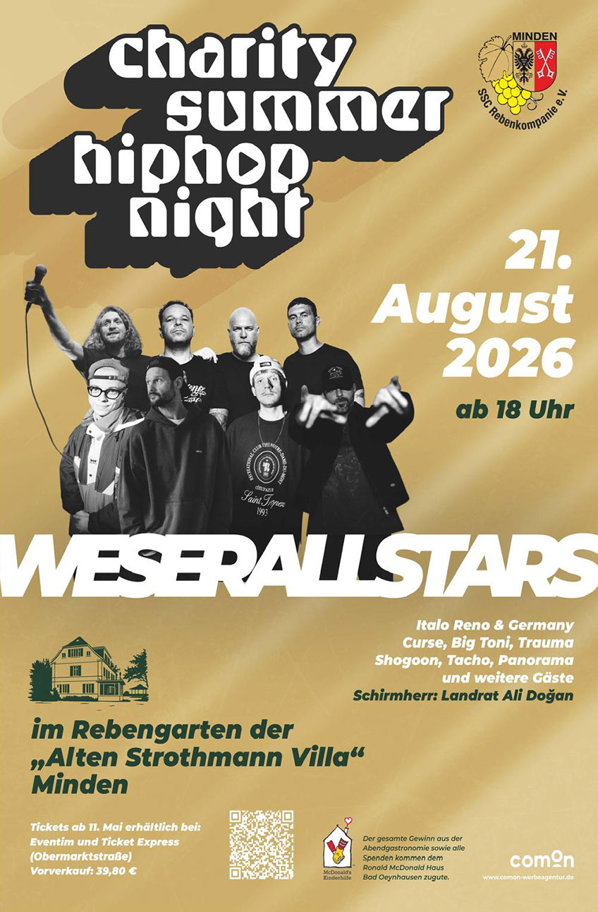 Am 21. August 2026 bringt die Rebenkompanie die Weser Allstars in den Rebengarten: mit Italo Reno & Germany, Curse, Big Tony, Trauma, Shogoon, Panorama, Tacho und weiteren G&auml;sten.