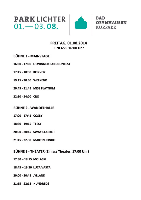 Zeitplan Parklichter 2014